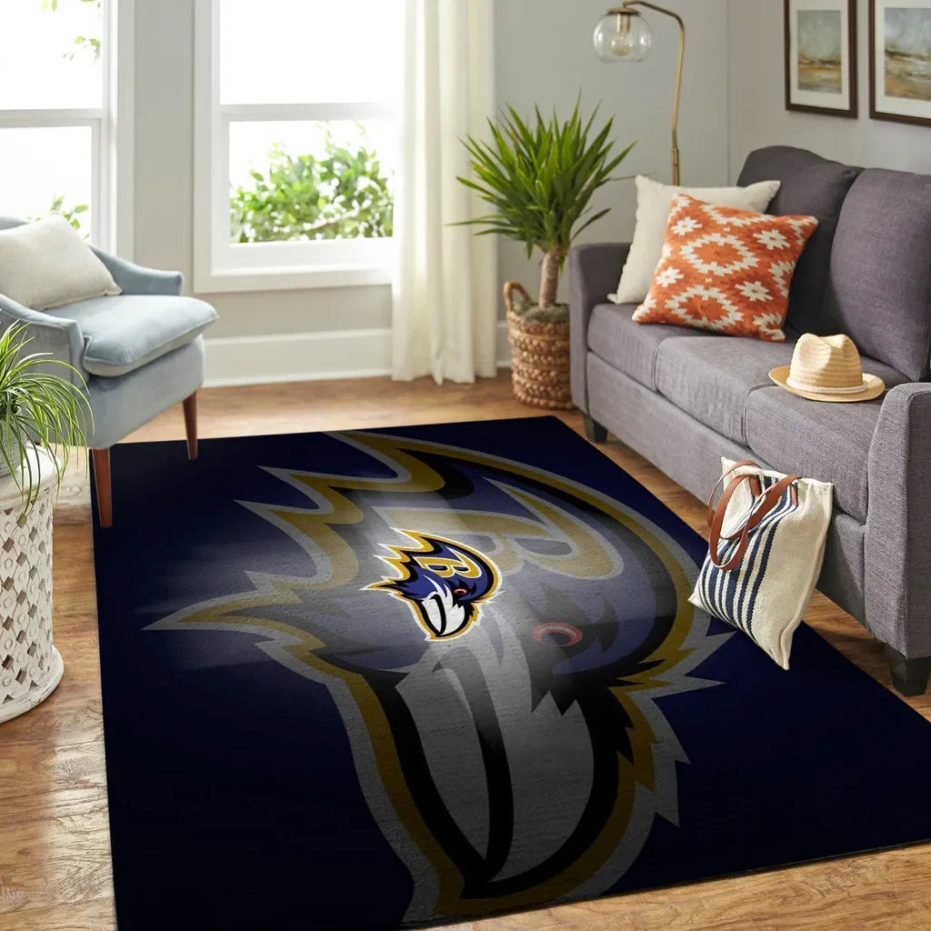 Baltimore Ravens Rug – Area for Living Room Decor Blue and Gray