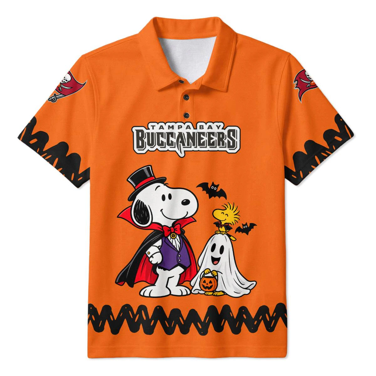 Tampa Bay Buccaneers Peanuts Halloween Polo Shirt, Men's Red Pewter Golf Polo, Snoopy Football Fan Gift