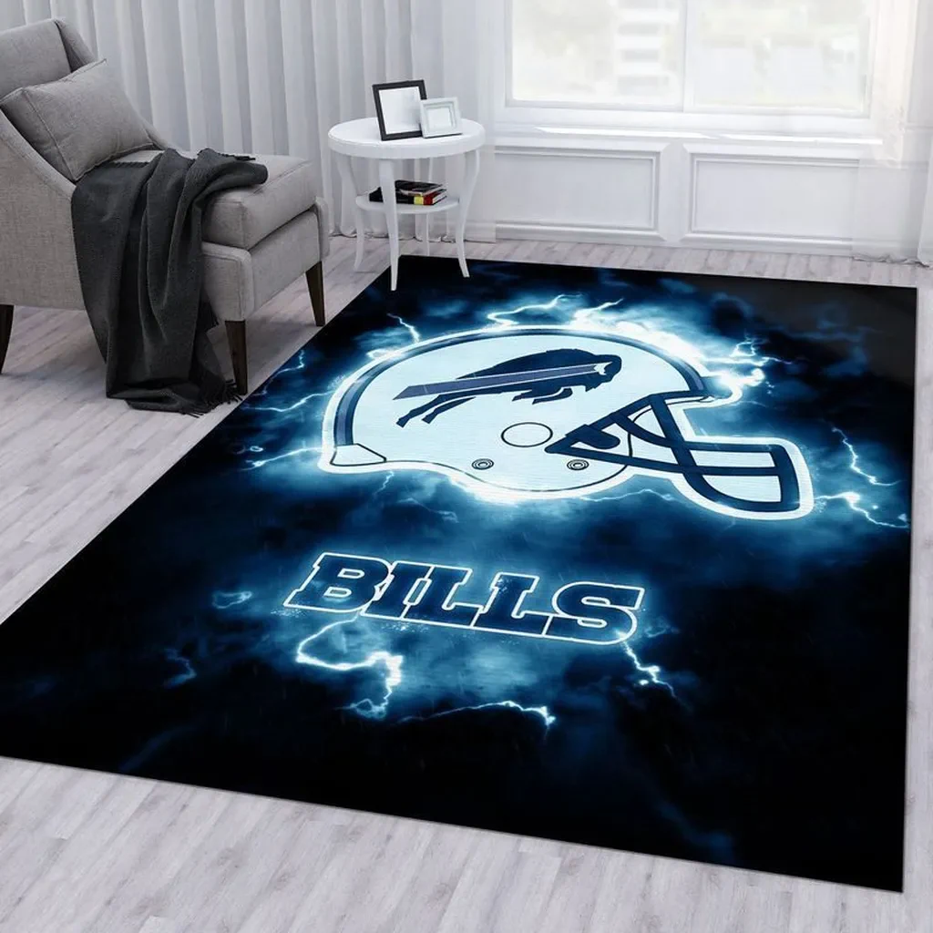 Buffalo Bills Rug – Lightning Football Helmet for Fans Blue and White