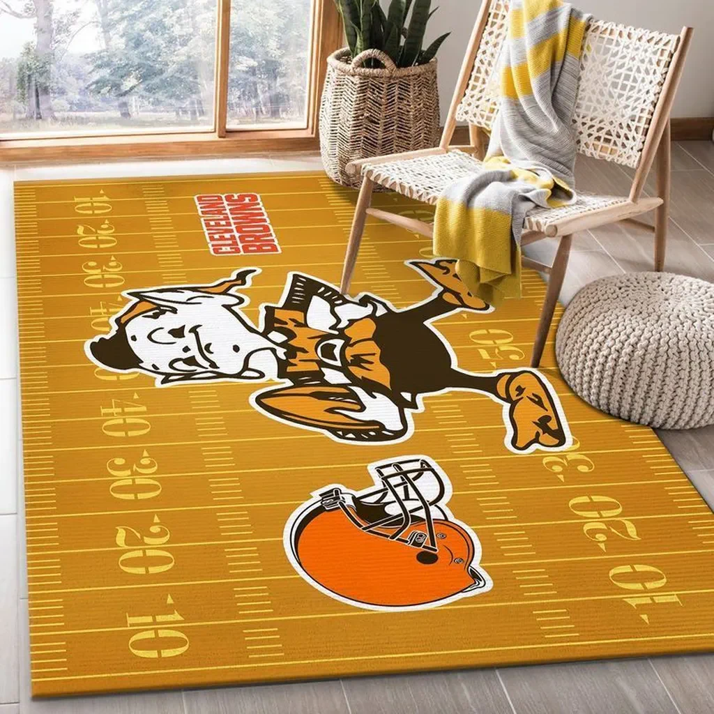 Cleveland Browns Rug – Football Field Decor Carpet Orange and Brown