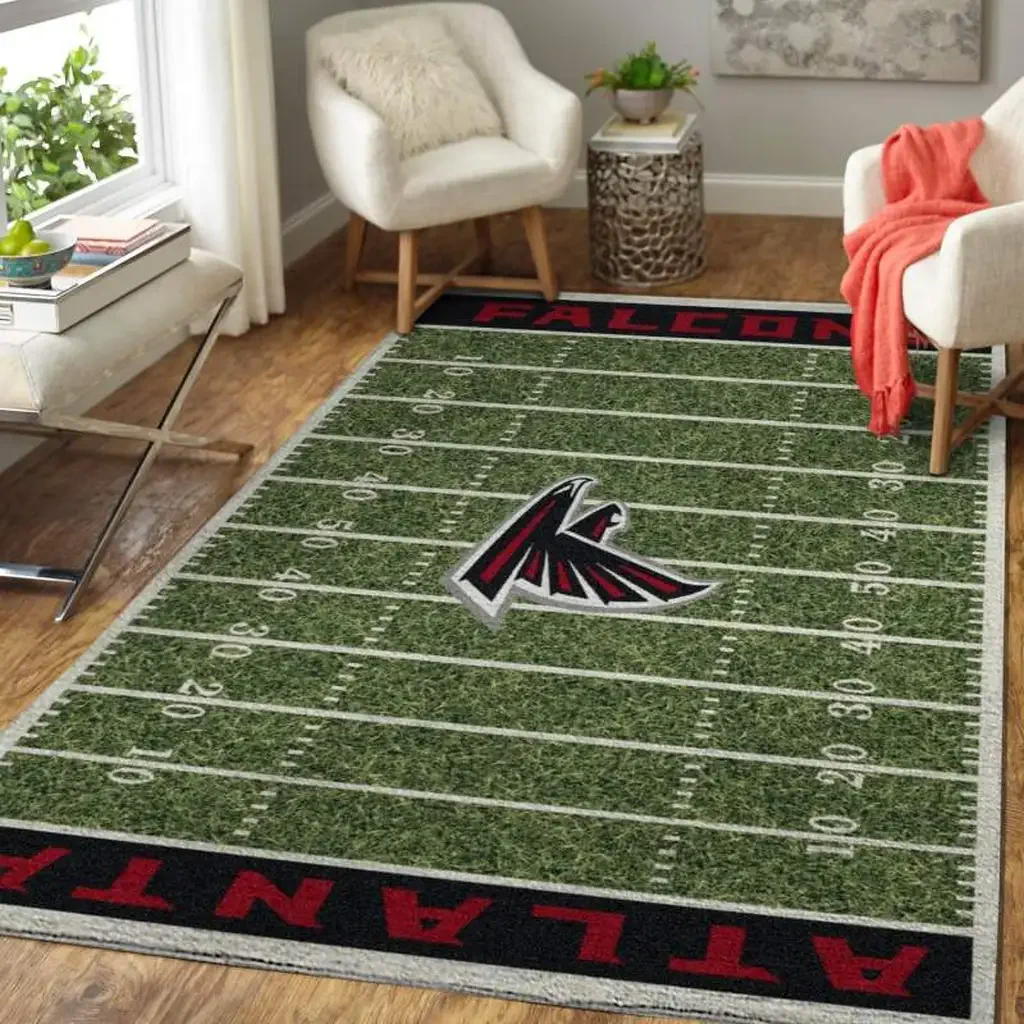 Atlanta Falcons Rug – Football Field for Fans Room Decor Black and Green