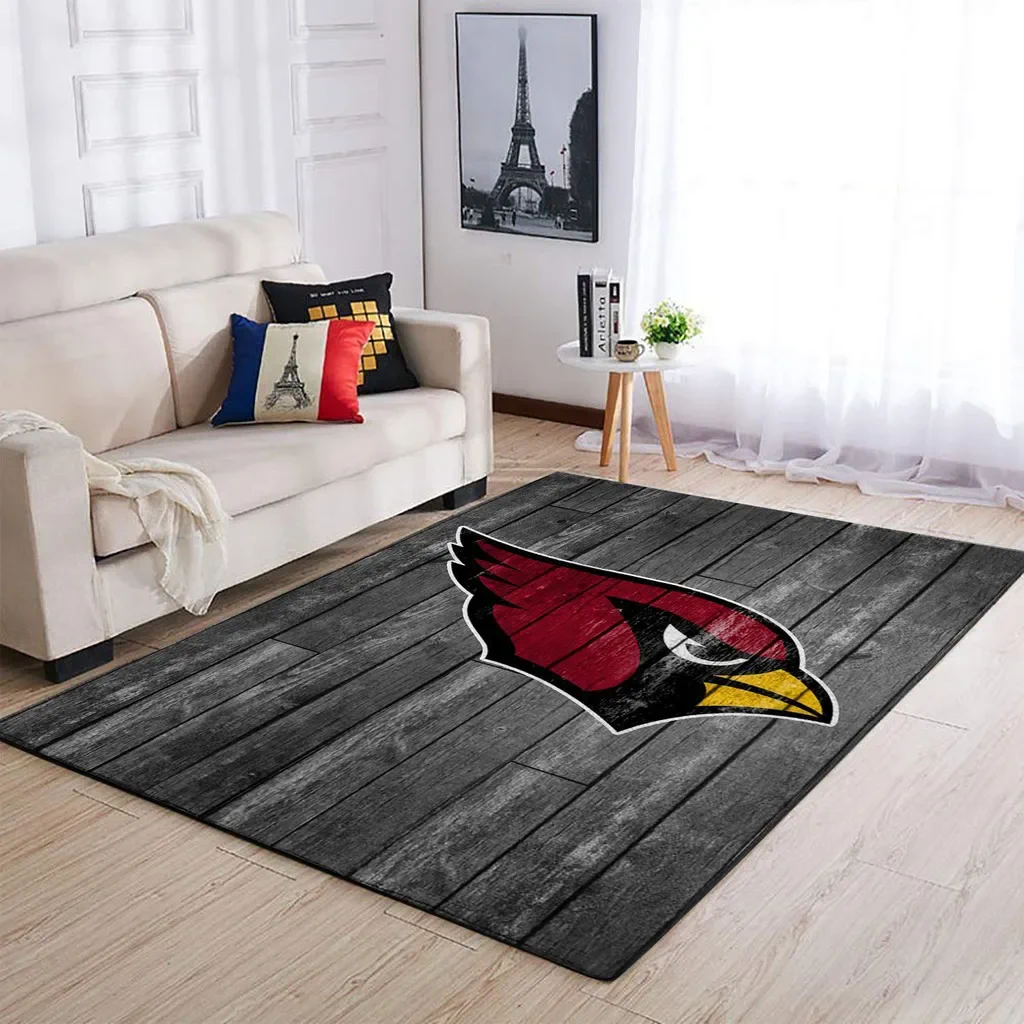 Cardinals Logo Rug with Wooden Floor Design for Living Room Black and Red