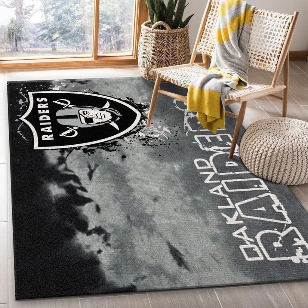 Oakland Raiders Rug – Area for Living Room and Bedroom Black and Gray