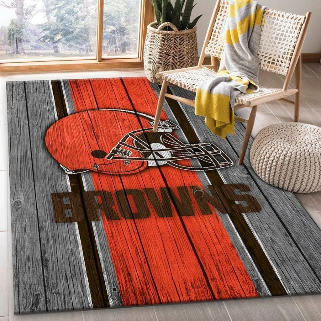 Cleveland Browns Rug – Area Wood Style Carpet Orange and Brown