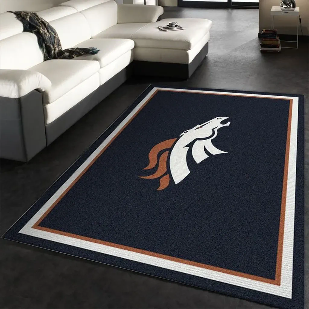 Modern Rug with Bold Horse Design for Living Room Blue and White