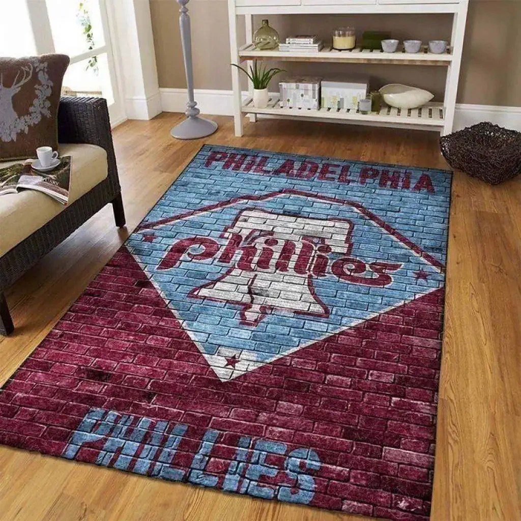 Philadelphia Phillies Rug – Brick Design Area for Home Decor Blue and Maroon