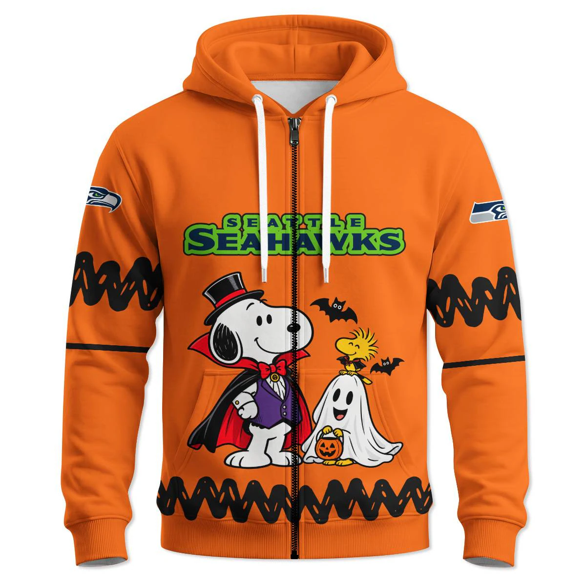 Seattle Seahawks Peanuts Halloween Zipper Hoodie, Men's Navy Green Zip Up Hoodie, Snoopy Football Fan Gift