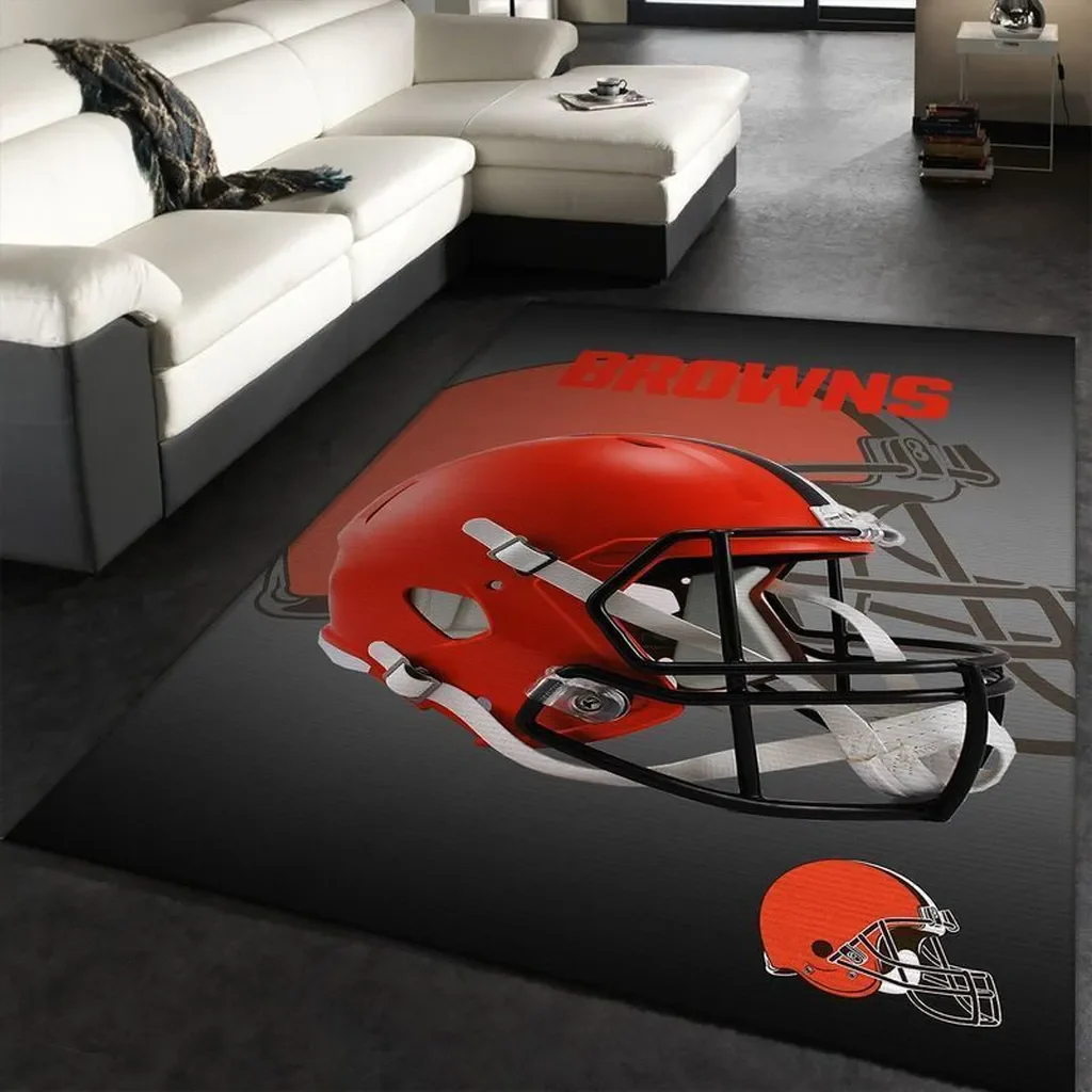 Cleveland Browns Rug – Football Team Helmet Carpet Black and Orange