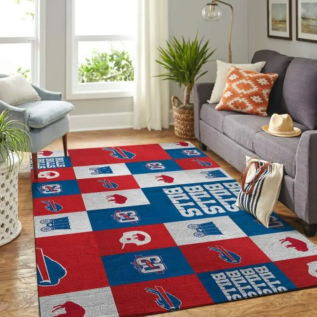 Buffalo Bills Rug – Area for Living Room Decor Blue and Red