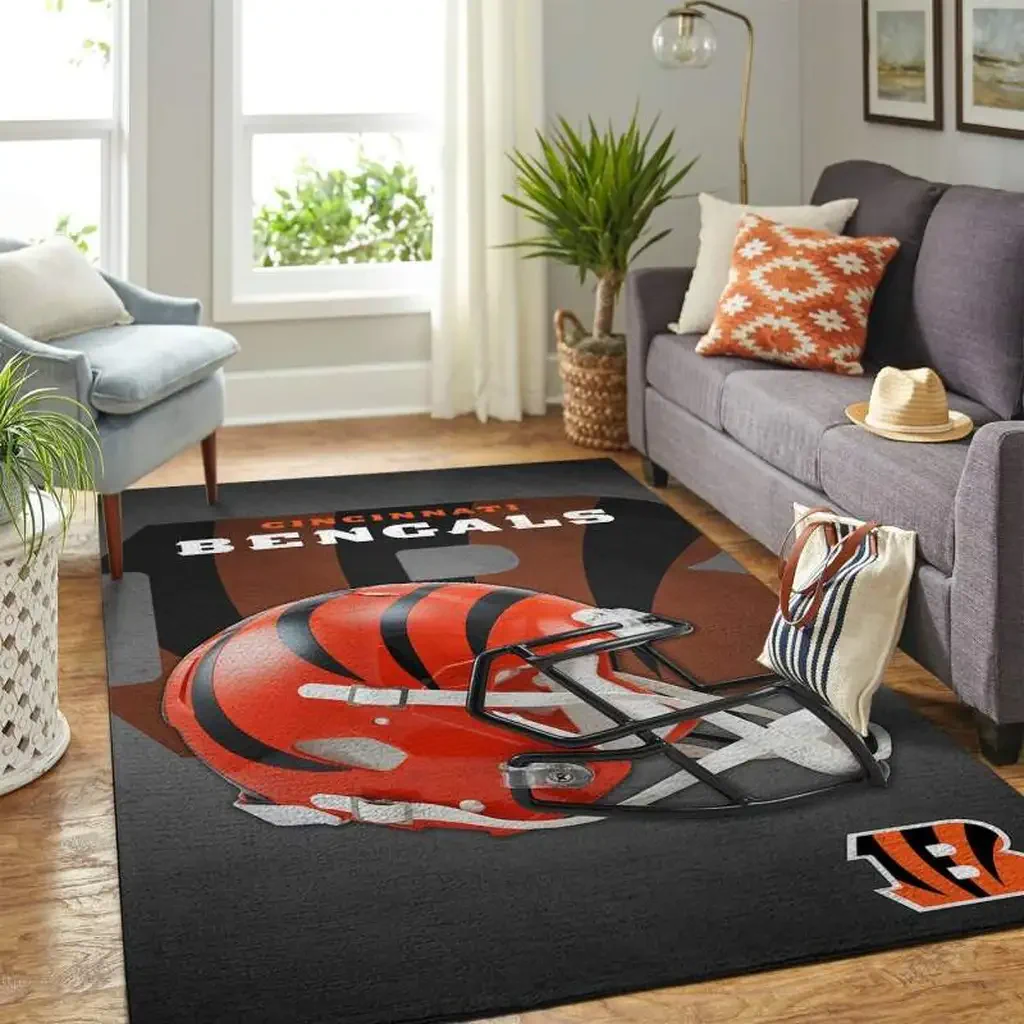 Cincinnati Bengals Rug – Helmet Area for Football Fans Black and Orange